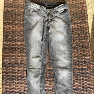 CHEAP MONDAY jeans 25x30 black muted skinny low rise skull + speech bubble USED